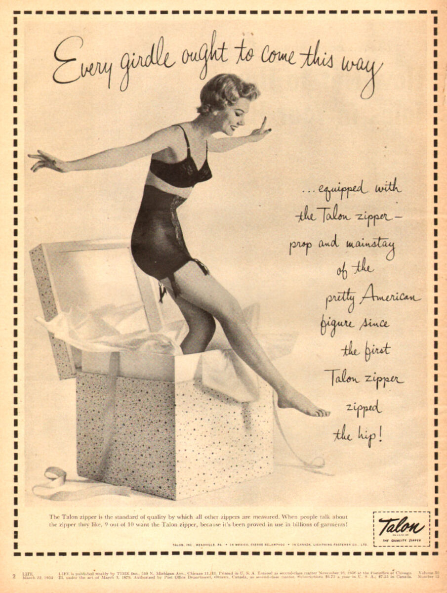 1954 vintage AD TALON ZIPPERS every GIRDLE should have them 1954 vintage AD TALON ZIPPERS every GIRDLE should have them
