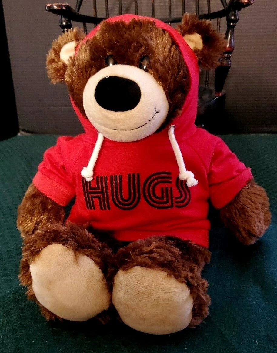 Build a bear Brown Teddy bear in red Hugs Hoodie 14.5 inches tall