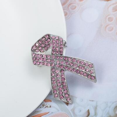New Fashion Pink Crystal Bow Ribbon Brooch Pin Women/Men Corsage ...