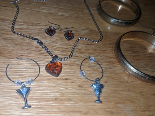 Amber necklace and earrings, Brass bracelets Jewelry Job Lot