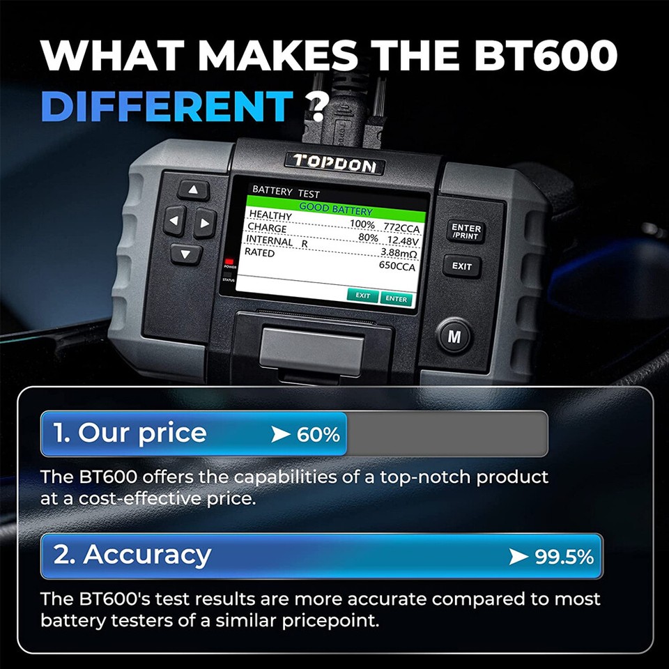 Topdon Europe UK Germany Italy Stock Bt600 Portable 12V 24V Vehicle Automotive Battery Cranking Charging Test Motorcycles Trucks Car Battery Tester With Printer