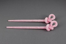 Pink velvet hair chop sticks top loop knot picks pins accessory 6.5" long