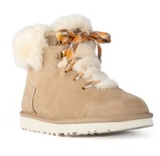 NEW UGG WOMEN S CLASSIC MINI ALPINE LACE SUEDE SHESRLING BOOTS, SIZE 9, EU 40