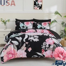 Queen Size 7 Piece Bedding Set Pink Floral Microfiber Comforter Bed in a Bag New