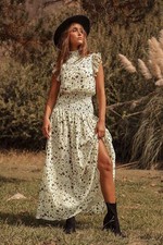Lulus Sweet Shimmer Cream Floral Print Smocked Maxi Dress Women S Casual Boho