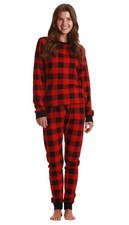 Red Thermal Crew Neck Pajamas Set for Women - Size M - Cozy Sleepwear