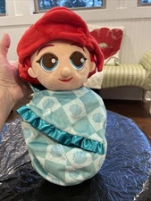 Disney Store Baby Ariel Doll Plush With Built In Blanket Little Mermaid