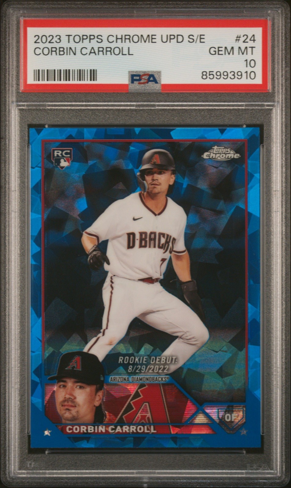 Graded 2023 Topps Chrome Upd Sapphire Corbin Carroll #24 RC Card PSA 10 view 1