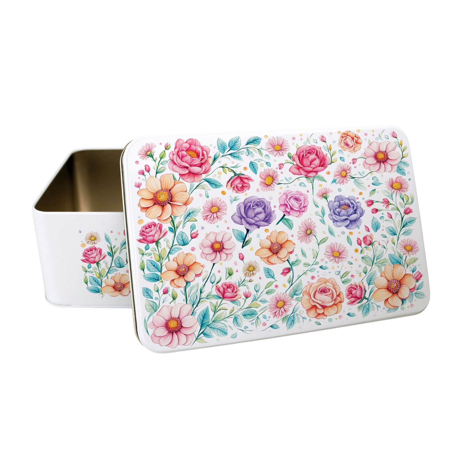 Floral Roses Storage Tin - Metal Storage Container for Home/Baking Gifts for Her