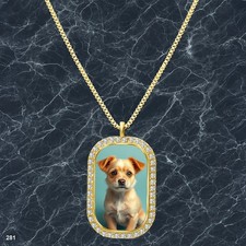 Amazing Cute Dog Puppy Pendant Necklace Graphic Design Sparkling Gold Tone Bold