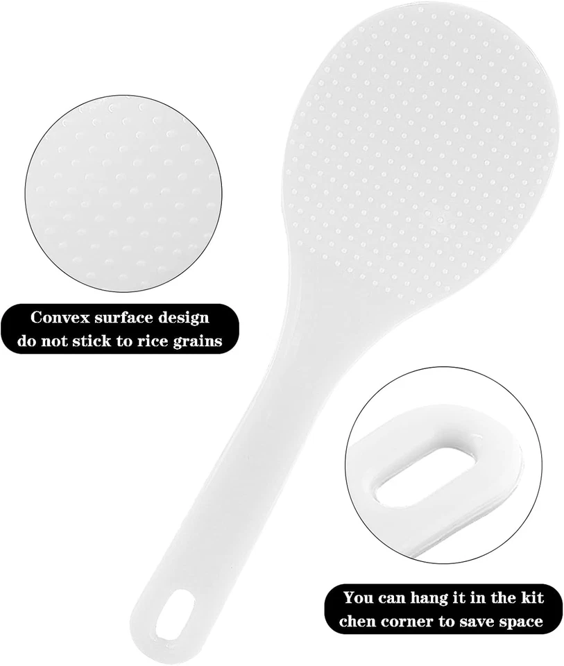 2PCS Plastic Rice Paddle, Non-Stick Rice Scoop & Serving Spoon, 7.87 Inch (White - Image 3 of 4