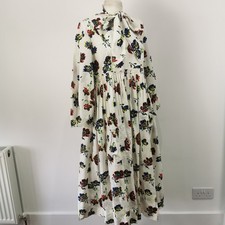 ULLA JOHNSON Floral Smocked Dress Pockets Cream Boho Balloon Sleeve Sz 6 UK 10 