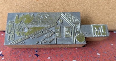 Vintage Printer Printing Block Metal Plate Wood JM Products Factory Logging?