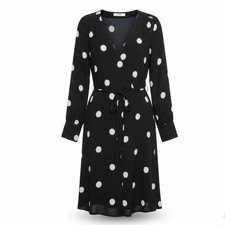 Mango Womens Black Viscose Polka Dot Long-Sleeve Casual Dress Size M