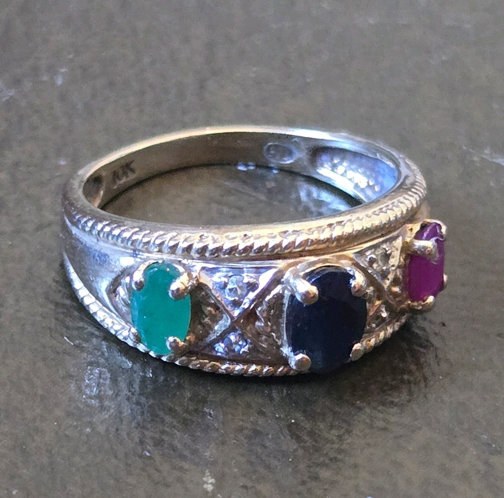 Thick Solid 10k Gold Ring With Natural Ruby Sapph… - image 2