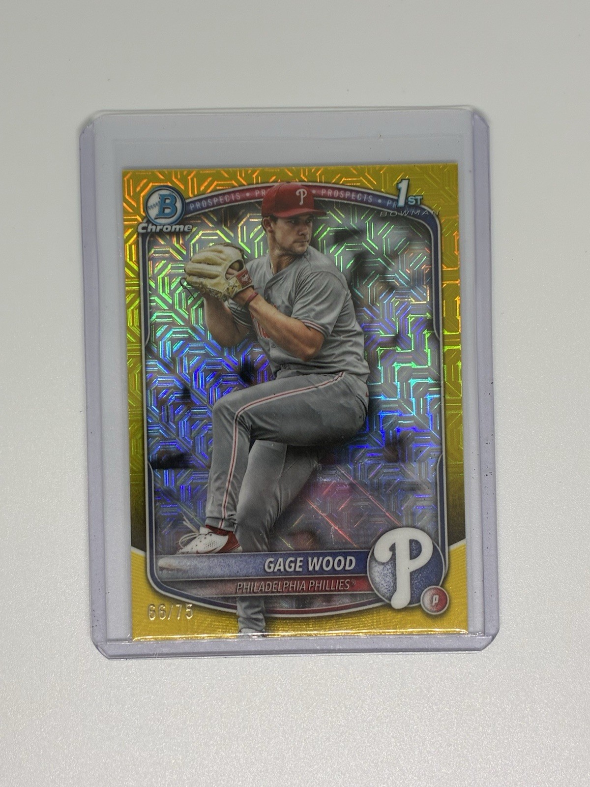 2025 Bowman Draft Gage Wood 1st Bowman BDC-4 Yellow Mojo /75 Phillies