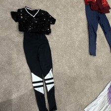 Weissman Women s Black Sequin Short Sleeve Top Leggings Dance Costume Set