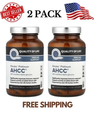 Kinoko Platinum AHCC, 2 PACK, Immune Support, 750 mg, 60 capsules each 120 co...