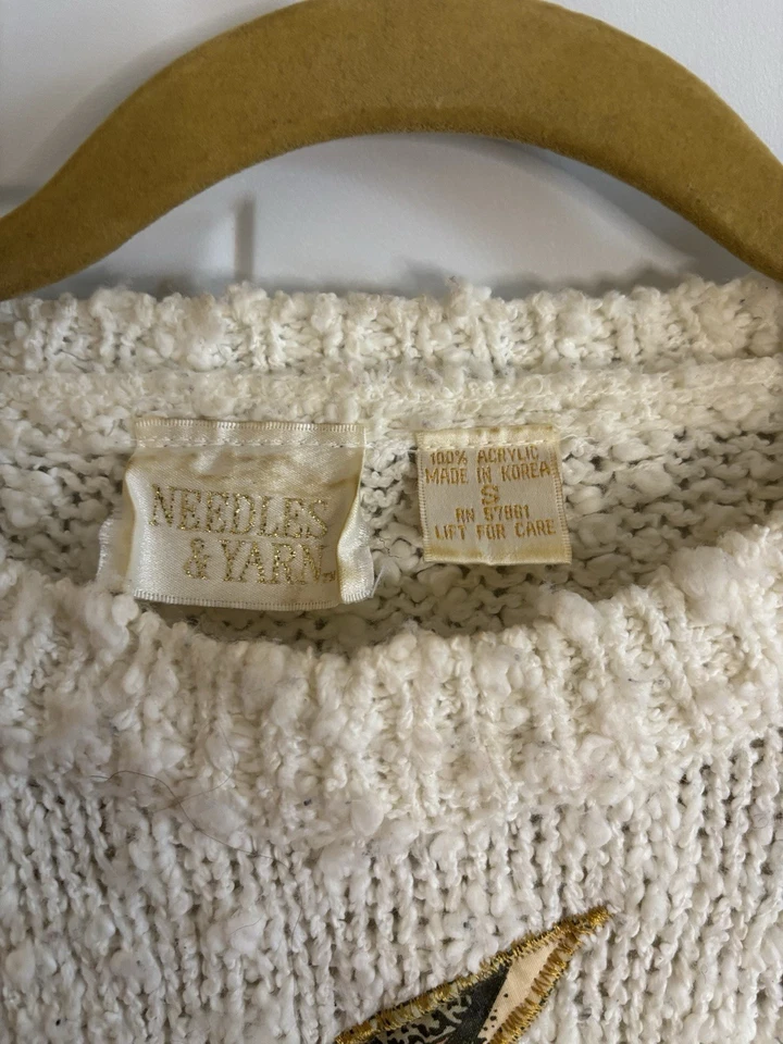 Suéter tejido vintage años 80 agujas e hilo bordado y cuentas talla s Foto 2 de 4