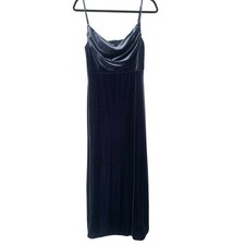Revelry Maxi Dress Size 8 Blue Grey Drape Neckline Velvet Bridesmaid Prom Formal