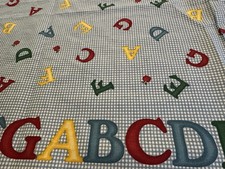 VTG Blue Gingham ABC Cotton FABRIC Alphabet Border Quilt Baby 23 x 30 TWO AVAIL