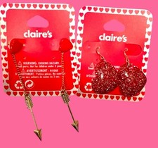 Claires 2 Pair Pierced Earrings Lot Red Hearts Arrows Valentines Day Jewelry New