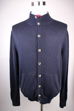 Mens Loro Piana Cable Knit Cotton Sweater Dark Blue Cardigan Italy 58 US 48