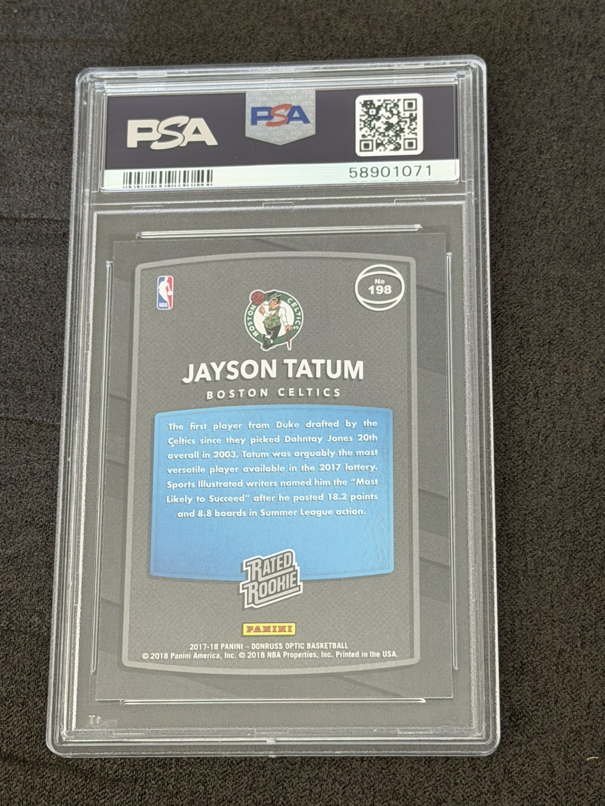 JAYSON TATUM 2017-18 DONRUSS OPTIC RATED ROOKIE RED/YELLOW #198 PSA 10 Q4764 view 3