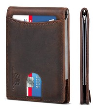 RFID Blocking Slim Bifold Genuine Leather Minimalist Front Pocket Wallets for...