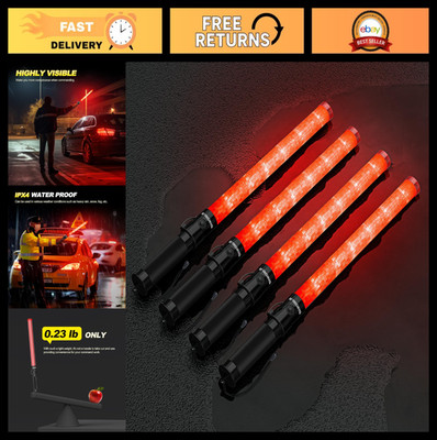 4 Pack 21'' LED Traffic Wands - Air Control Batons with 3 Flashing Modes for Safe