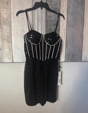 NWT Jovani 40358A Black Cocktail Sequin Corset dress with Rhinestones.
