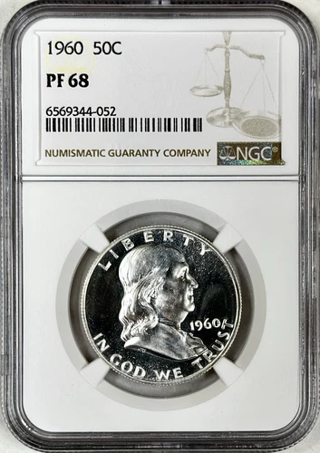 1960 PROOF FRANKLIN HALF DOLLAR NGC PF68 CAMEO OBVERSE BRIGHT WHITE COIN