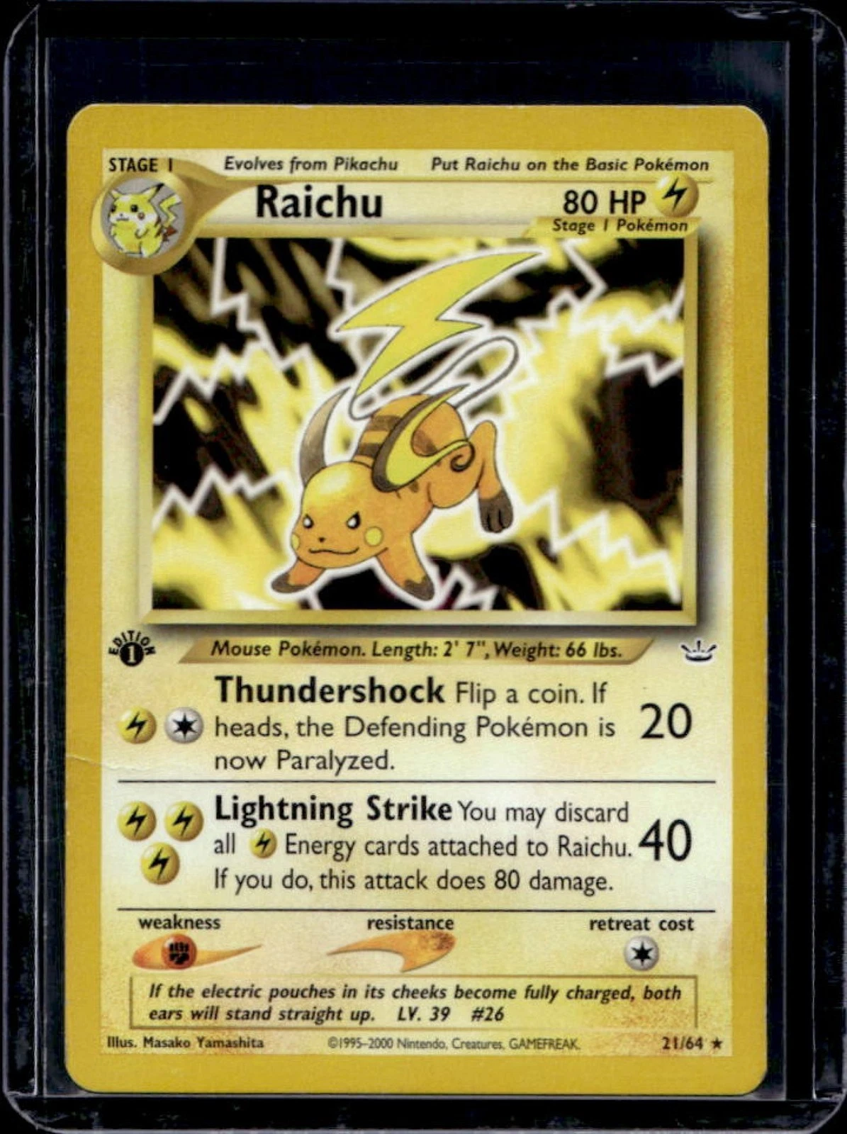 2001 Pokemon Neo Revelation 1st Edition Raichu #21/64