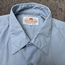 Vtg 70s Fruit Of The Loom Dagger Collar Button Up Shirt Mens 15.5 Medium Blue M