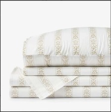 Rifle Paper Co. Estee Stripe Classic Smooth Sateen Bed Sheet Set NEW