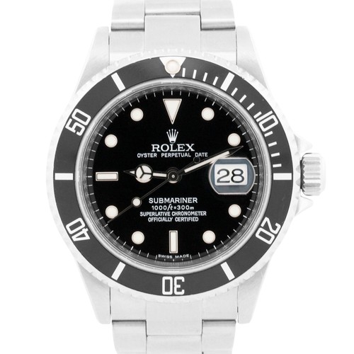 2008 PAPERS Rolex Submariner Date BLACK Steel REHAUT No-Holes 40mm 16610 T BOX