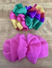 2 VTG 80 s/90 s Fluffy Hair Bow Barrettes, Pink/Rainbow Colors, Great Condition