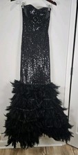 Fashion NOVA LUX Bella Sequin Feather Maxi Black Dress Small