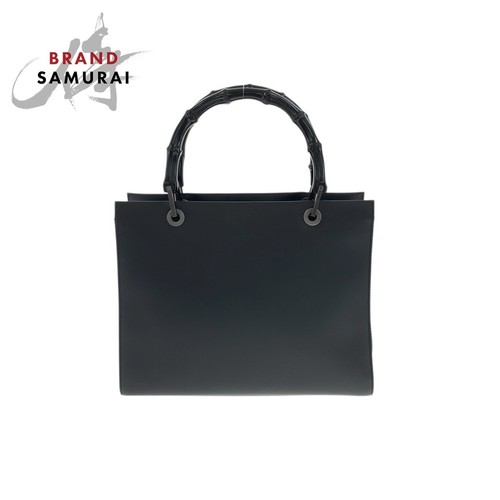 Gucci Bamboo Handbag Black Leather Silver Hardware Used From Japan