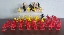 Vintage Tim Mee Plastic Fort West Indian and Cowboy Horses Figures Lot Of 52
