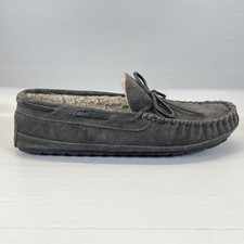 Minnetonka Moccasin Slippers Mens Size 8 Gray Suede Faux Fur Lined Comfort Shoes