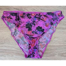 Savage X Fenty Purple Floral Mesh Bikini Panties Size Large