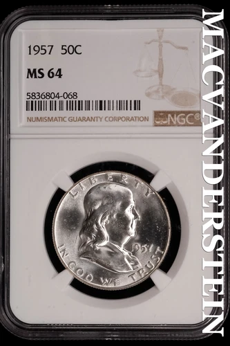 1957 Franklin Half Dollar-NGC MS 64 Choice Gem BU No Reserve #SLK876