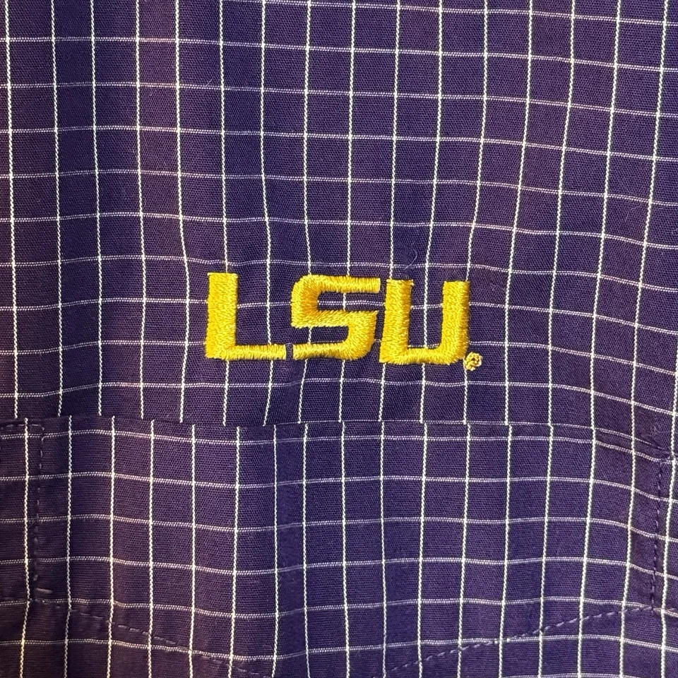 Antigua LSU Tigers Mens Medium Purple Cotton Button Down Long Sleeve Shirt - Image 4 of 4