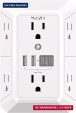 Wall Outlet Extender with Night Light, 6 Outlet Plug Adapter with 4 USB Ports