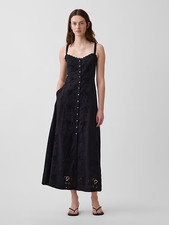 GAP - Sale - Linen-Blend Embroidered Button-Front Cami Maxi Dress - women dress