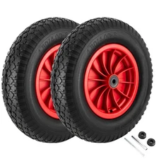16" Flat Free Wheelbarrow Wheels and Tires 4.80/4.00-8 Solid Tire w/ Axle Set