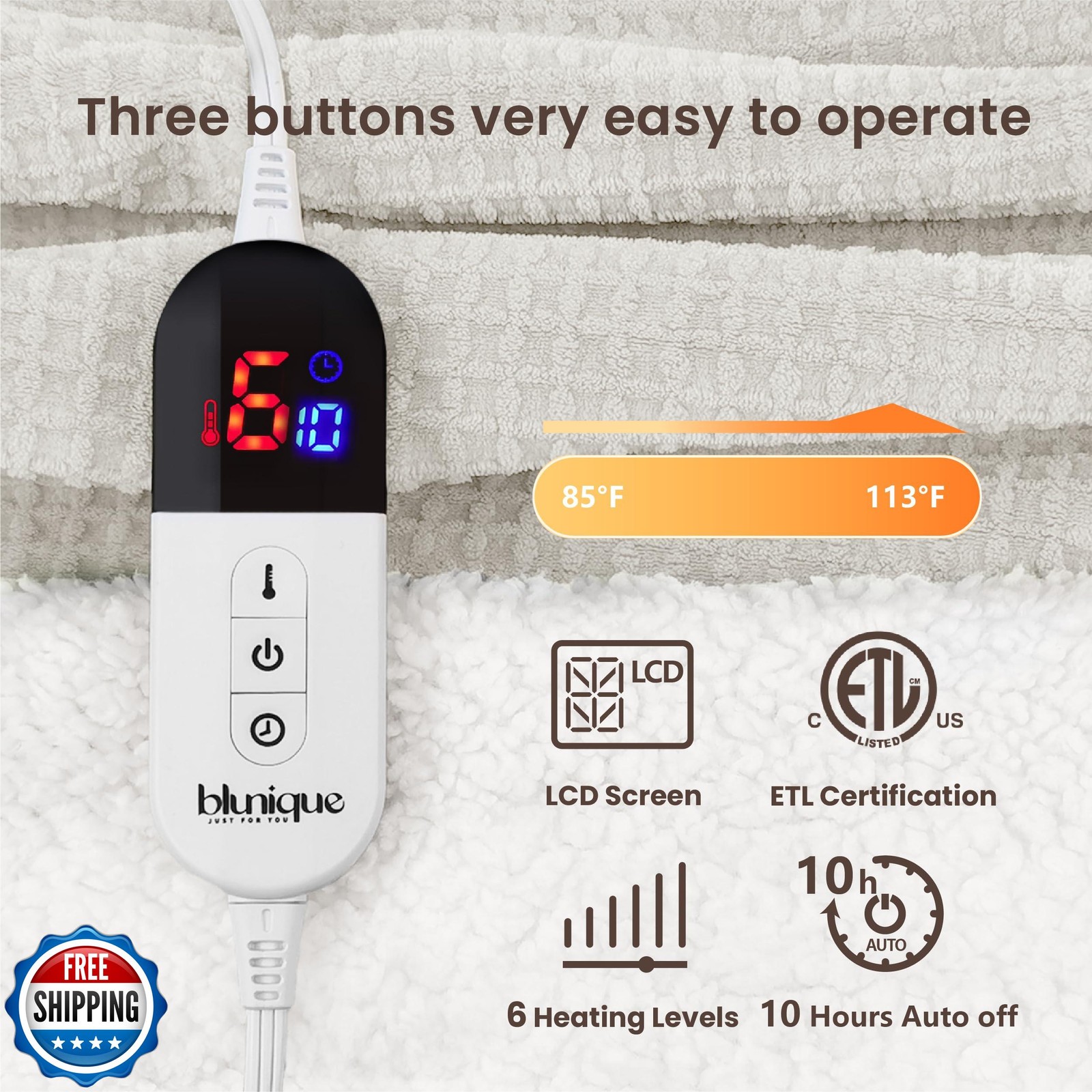 blunique Heated Blanket Electric Blanket Full Waffle,72x84 Inches Sherpa Flee