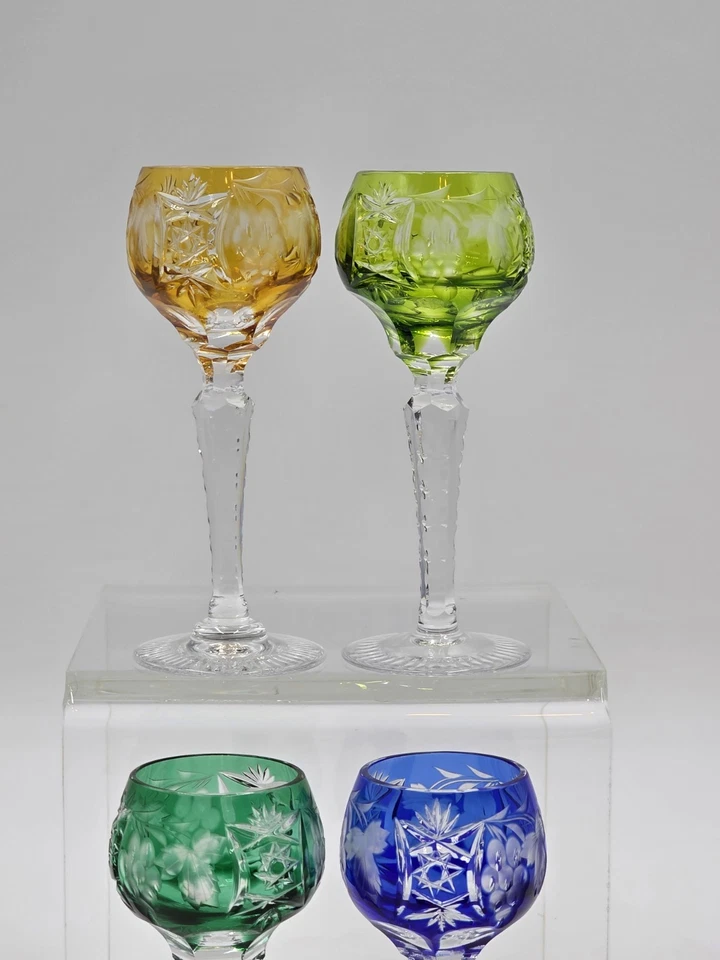 4 NACHTMANN TRAUBE 4 1/2" CORDIALS CRYSTAL WINE GLASSES MULTI COLOR CUT TO CLEAR - Image 3 of 4