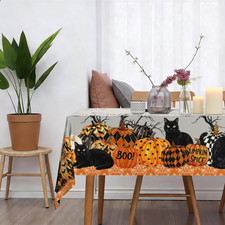 Halloween Tablecloth 60X84 Inch Rectangular Black Cat Pumpkins Table Cover Jack-